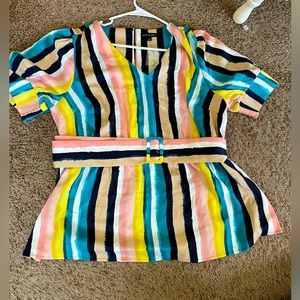 Lane Bryant Multicolor Striped Blouse with Belt